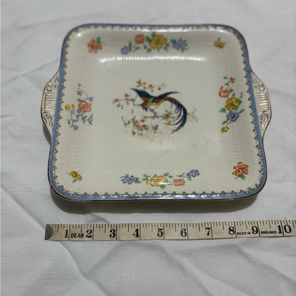 Vintage Floral Square Ceramic Dish with Handles